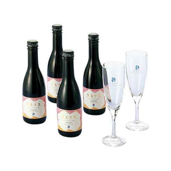 画像1: スパークリング日本酒 『すますま』250ml 4本＋グラス 2個セット (1)