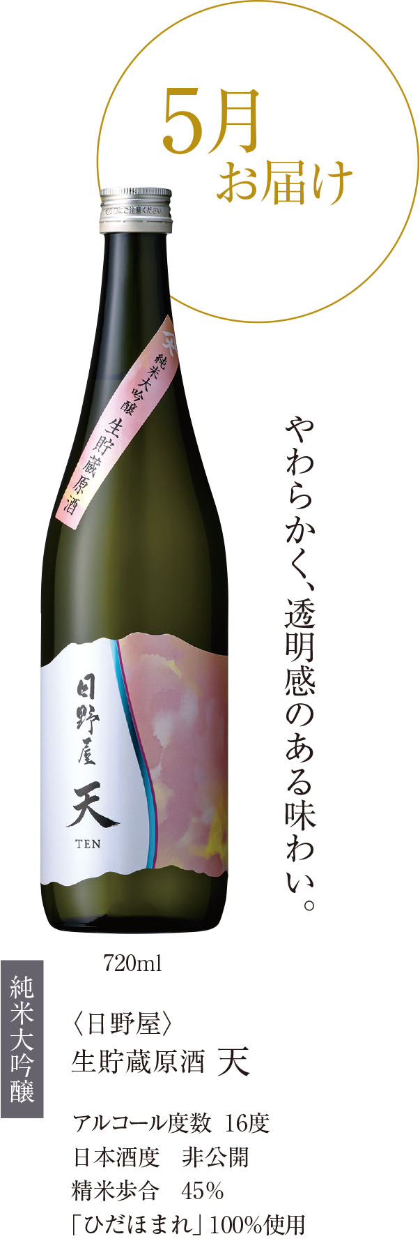 5月 日野屋 純米大吟醸 天 Ten